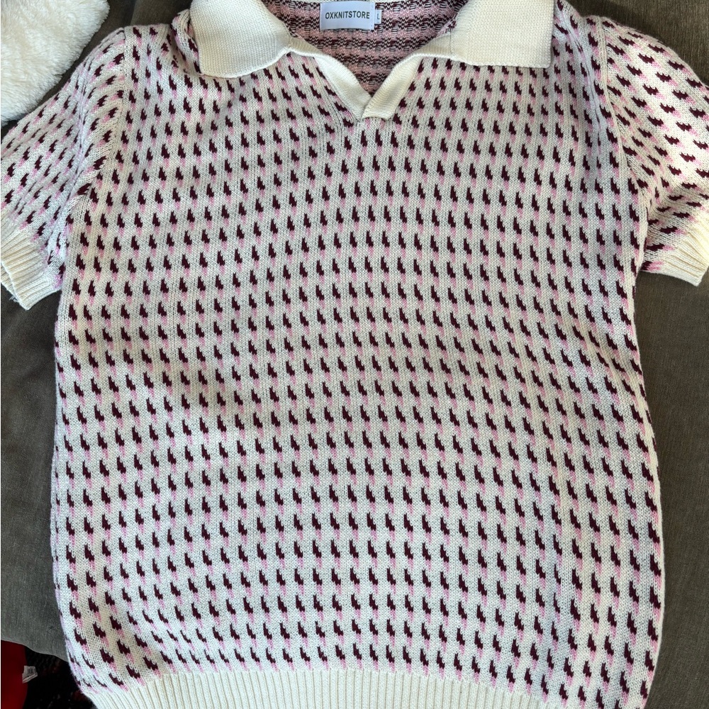 White and Purple Knit Polo Shirt